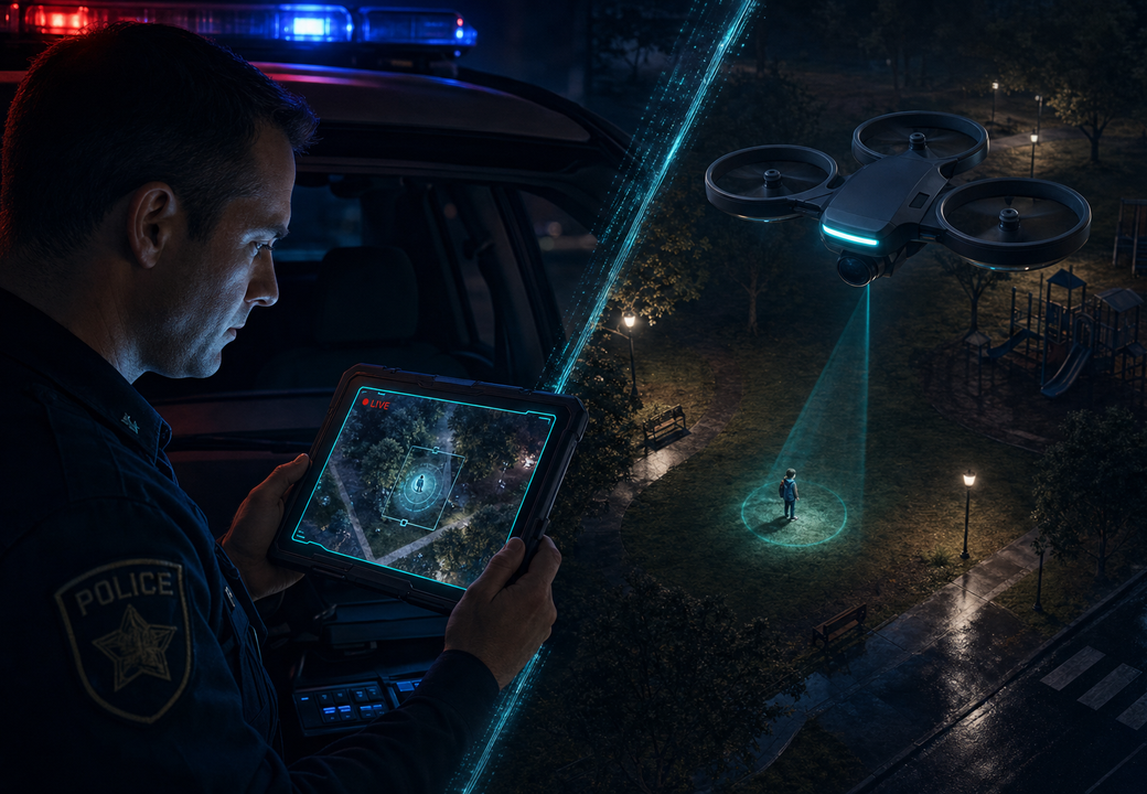 Intervention policière de nuit appuyée par le visuel aérien du drone Vigilance